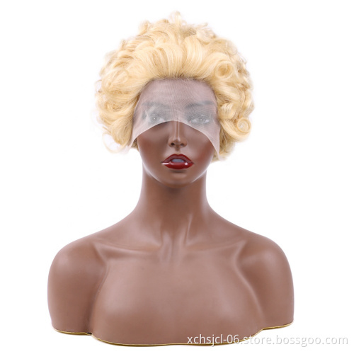 Cut Bob Wig Human Hair Curly Bob Short Pixie Cut Lace Wig Bleached Knots Lace Frontal Pixie Wig for Women